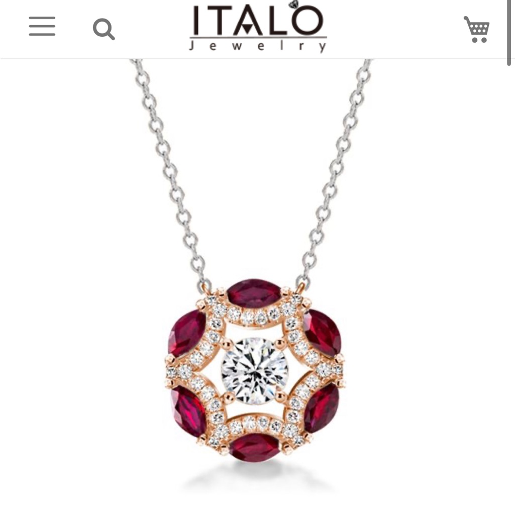 Two Tone Round Cut White & Ruby Sapphire Pendant Necklace